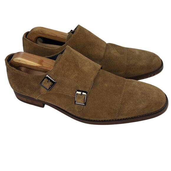 Joseph Abboud Alfie Double Monk Strap Suede Dress Shoes Caramel Brown Size 12 - Picture 1 of 12